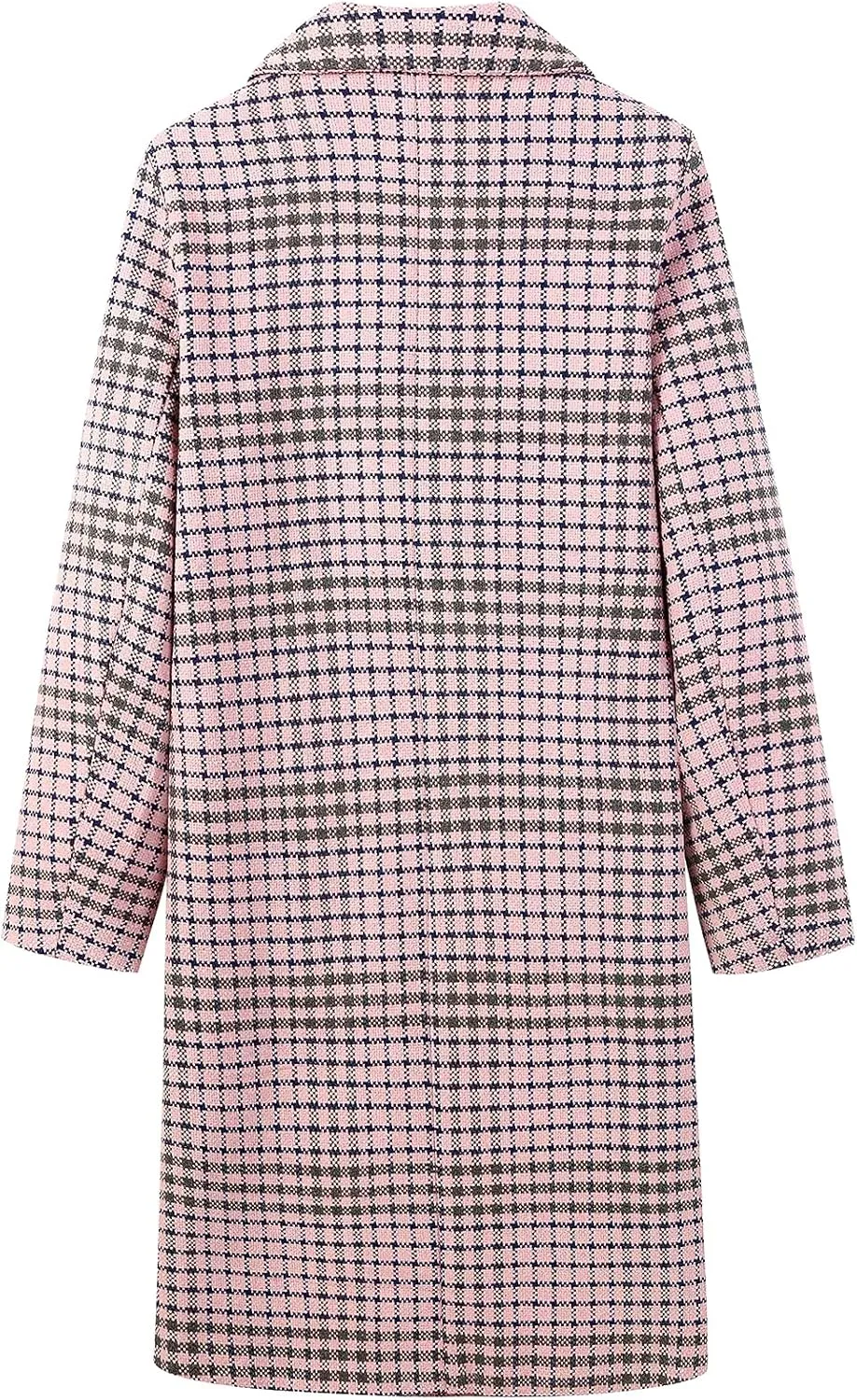 ebossy Women's Classic Notch Lapel Double Breasted Plaid Duster Trench Coat Oversized Wool Blend Mid Long Pea Coats