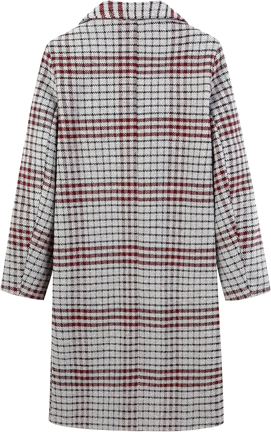 ebossy Women's Classic Notch Lapel Double Breasted Plaid Duster Trench Coat Oversized Wool Blend Mid Long Pea Coats