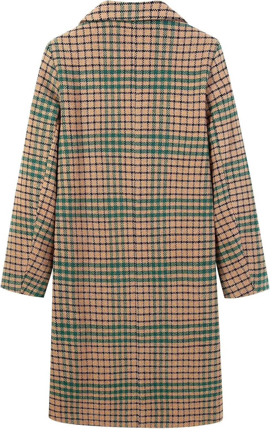 ebossy Women's Classic Notch Lapel Double Breasted Plaid Duster Trench Coat Oversized Wool Blend Mid Long Pea Coats