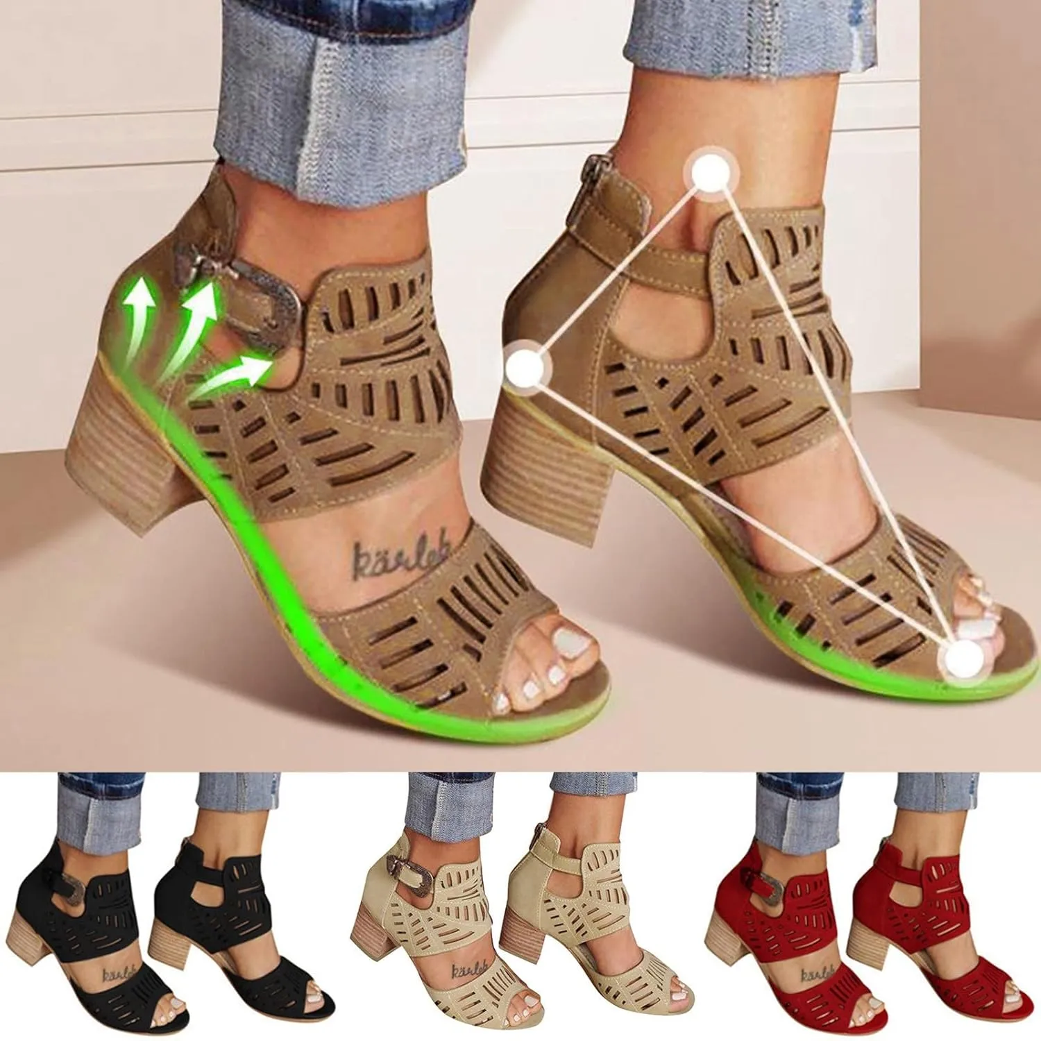 Eduavar Womens Sandals Comfortable, Sandals Women Wedge Casual Summer Breathable Heel Sandals Boots with Ankle Strap