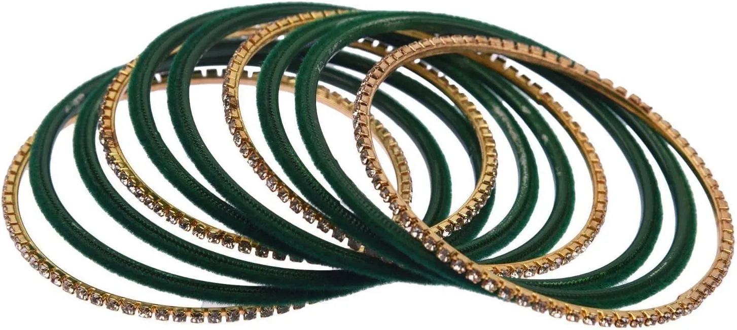 Efulgenz Indian Bangle Set - Bollywood Rhinestone CZ Crystal Velvet Bracelet Bangle Jewelry for Women