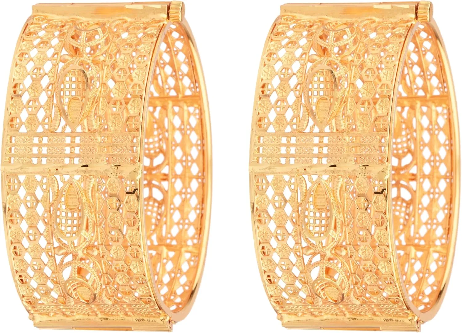 Efulgenz Indian Bangles for Women Indian Bangle Set Gold Tone Plain Glossy Engraved Hinge Openable Big Bracelet Bangle Jewelry for Women