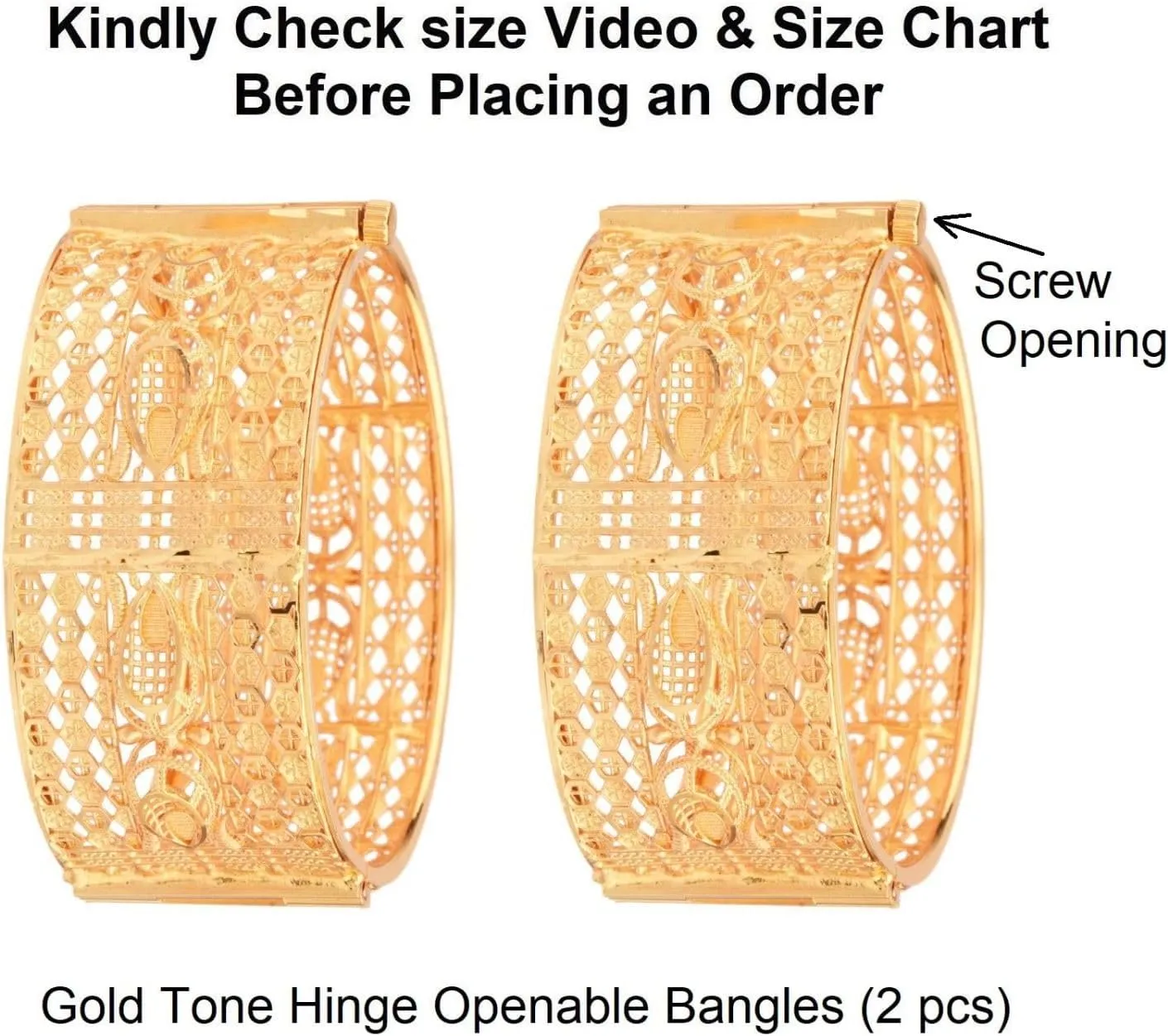 Efulgenz Indian Bangles for Women Indian Bangle Set Gold Tone Plain Glossy Engraved Hinge Openable Big Bracelet Bangle Jewelry for Women