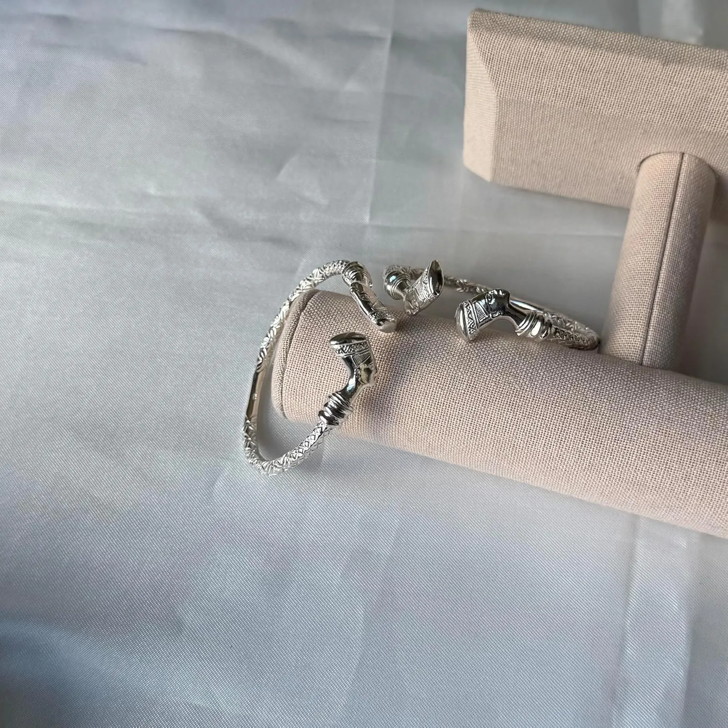 Egyptian Queen Nefertiti .925 Sterling Silver Thick West Indian Bangle Bracelets Set for women, 1 pair