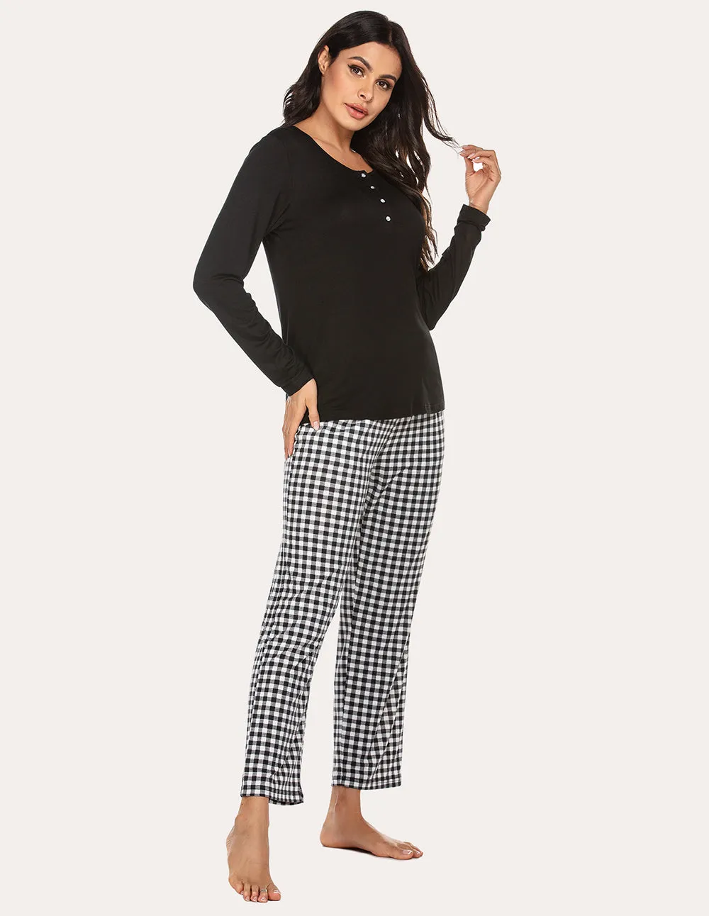 Ekouaer 2 Piece Plaid Bottom Pajama Set (US Only)