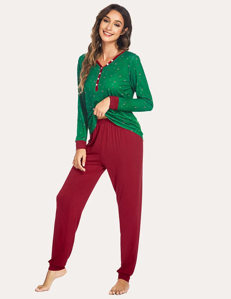 Ekouaer Henley Tops Pants Pajama Set (US Only)