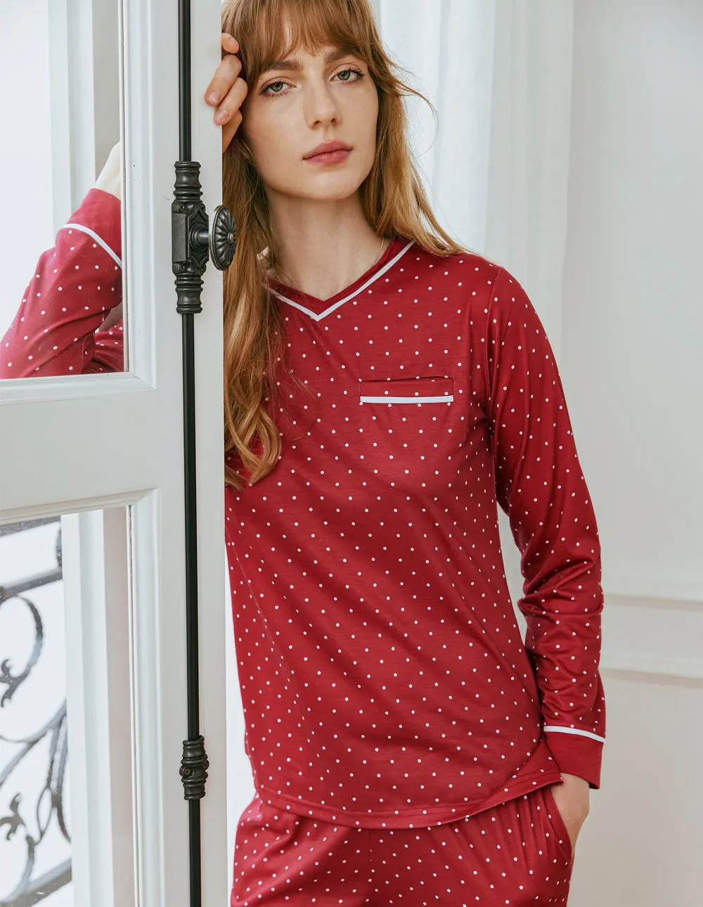 Ekouaer Polka Dot T-shirt Pants Pajama Set (US Only)