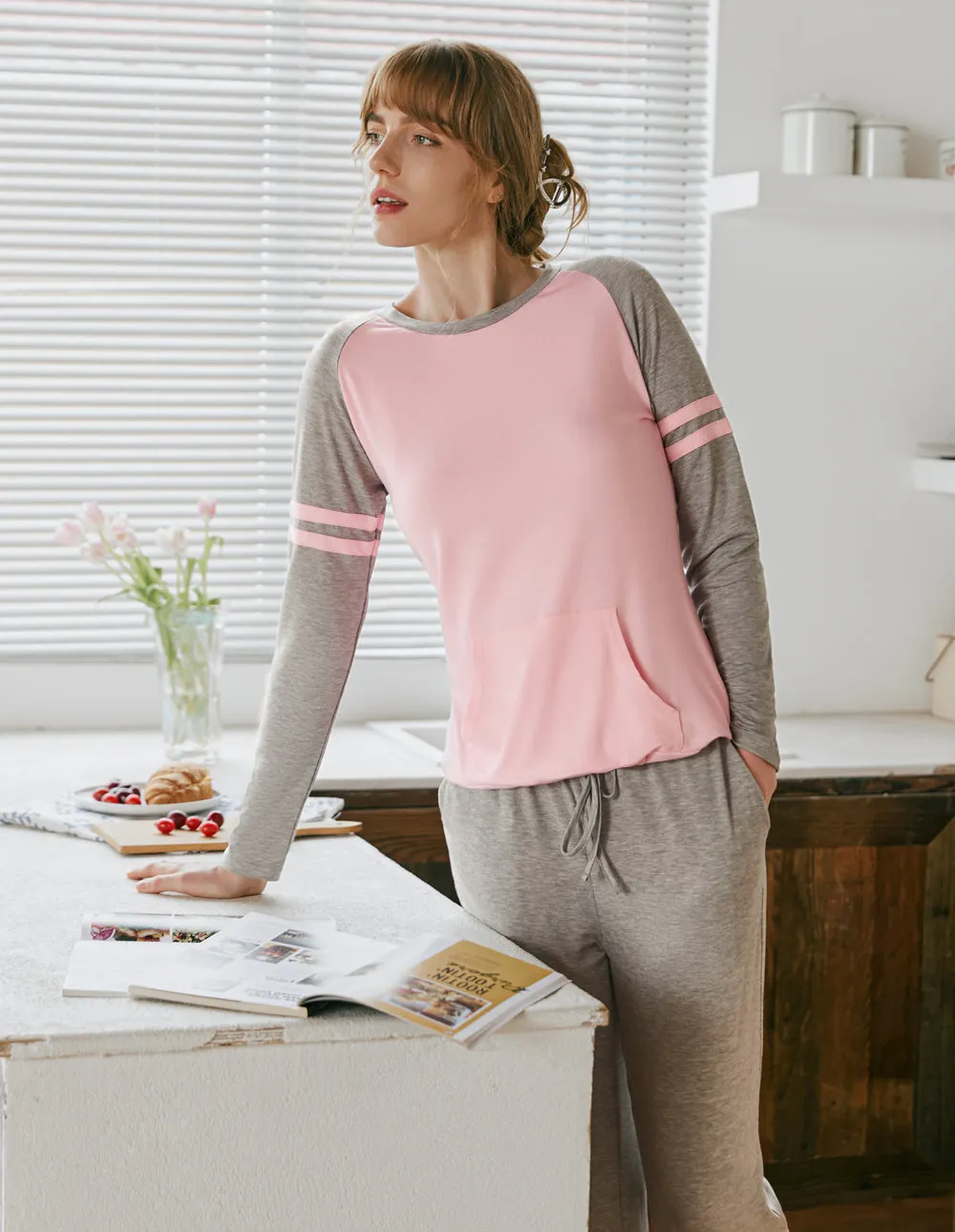 Ekouaer Raglan Sleeve Pajamas Set (US Only)
