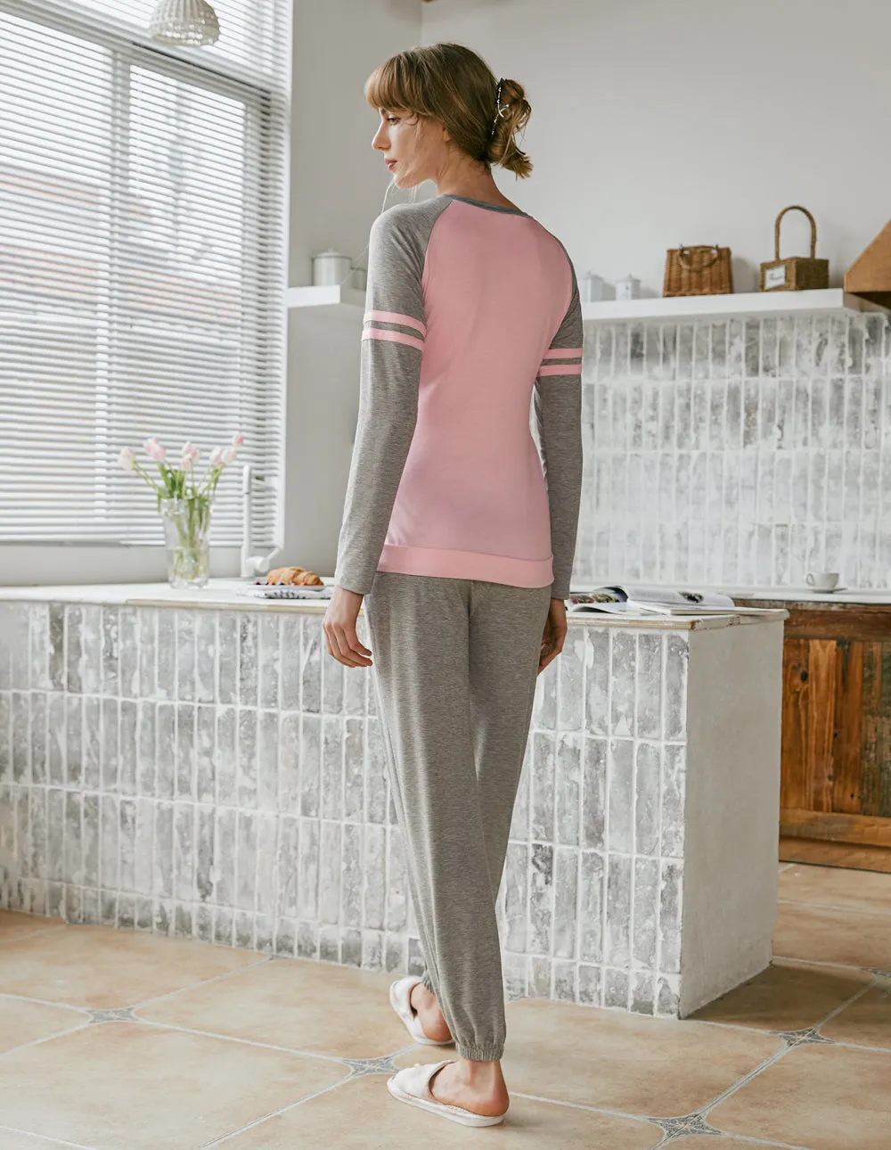 Ekouaer Raglan Sleeve Pajamas Set (US Only)