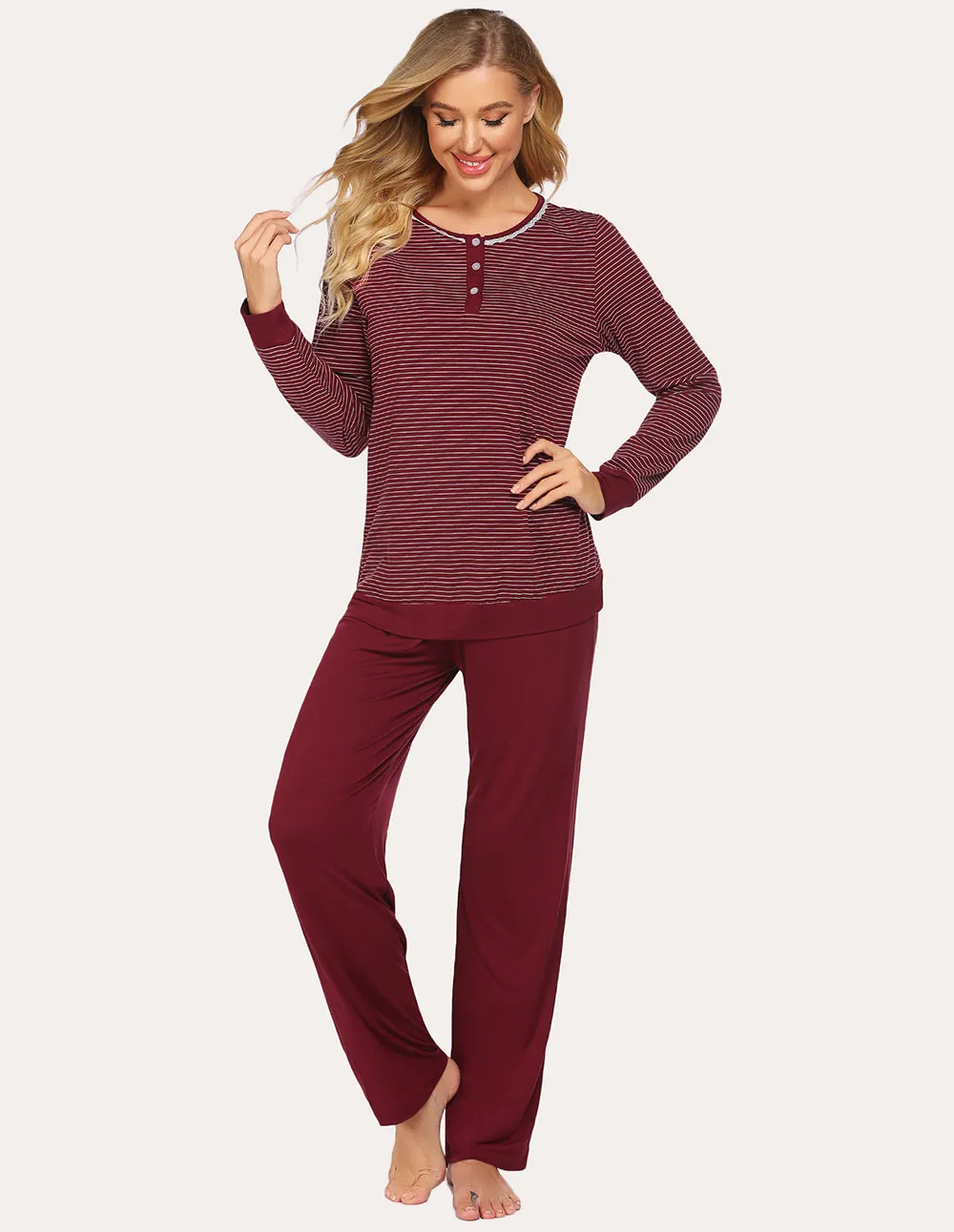 Ekouaer Striped Top Long Pants Pajamas Set (US Only)