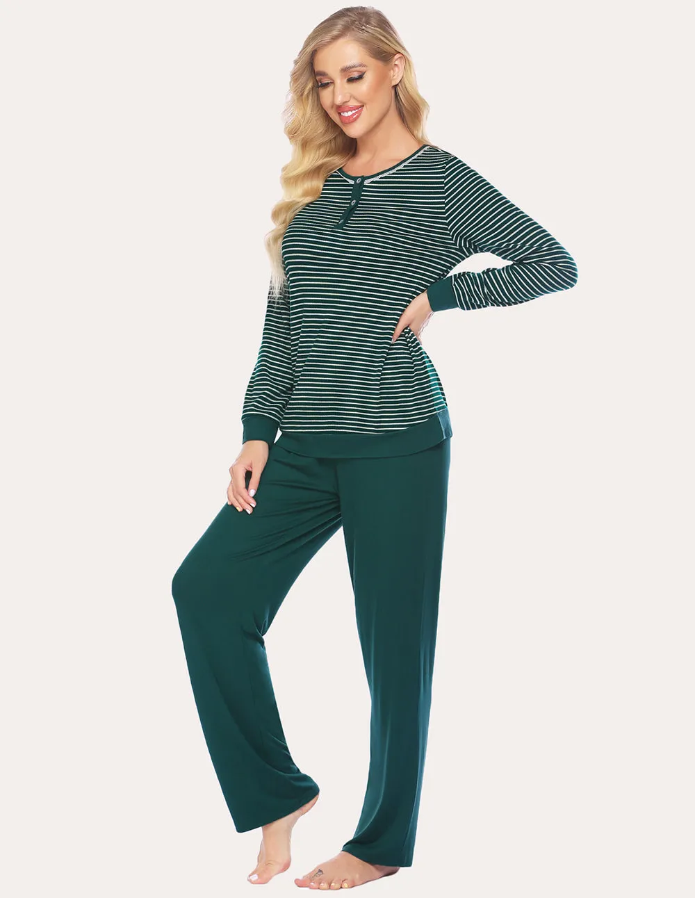 Ekouaer Striped Top Long Pants Pajamas Set (US Only)