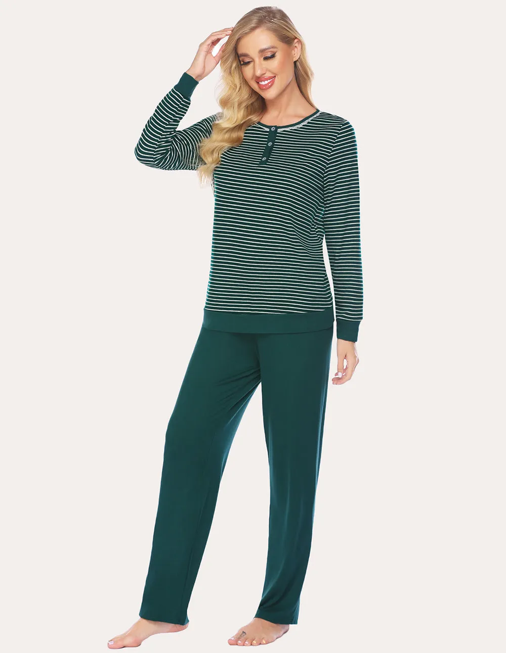 Ekouaer Striped Top Long Pants Pajamas Set (US Only)
