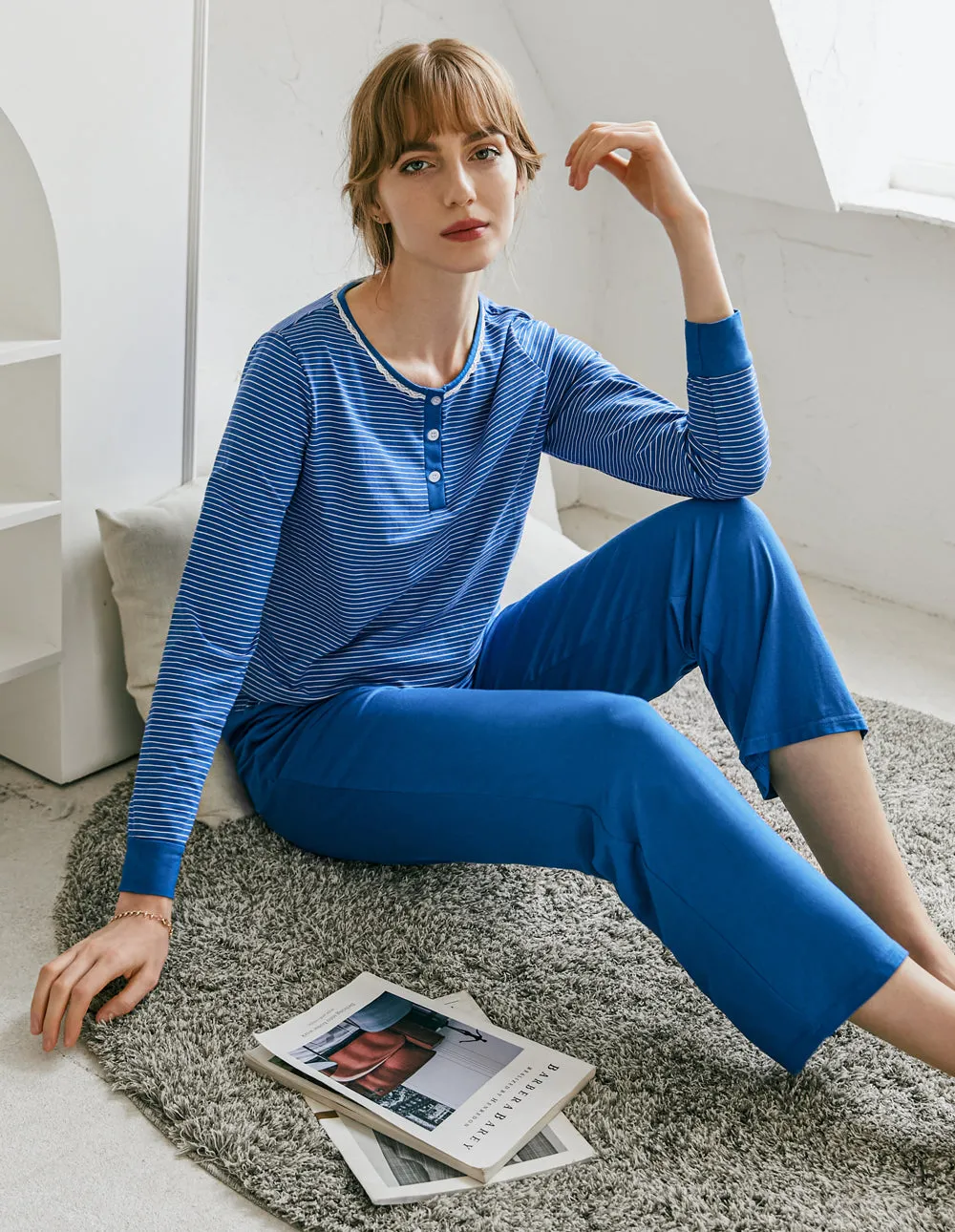 Ekouaer Striped Top Long Pants Pajamas Set (US Only)