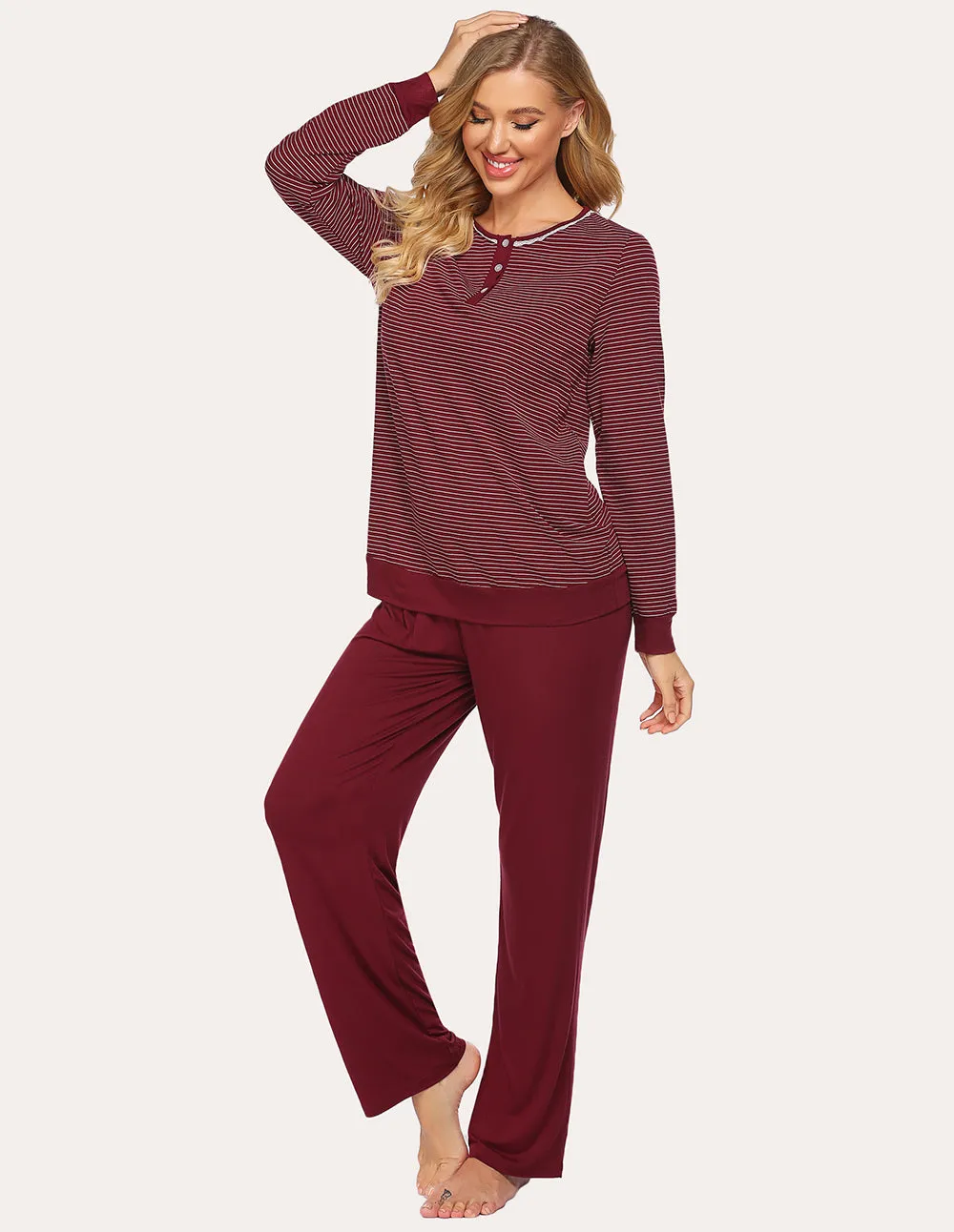 Ekouaer Striped Top Long Pants Pajamas Set (US Only)