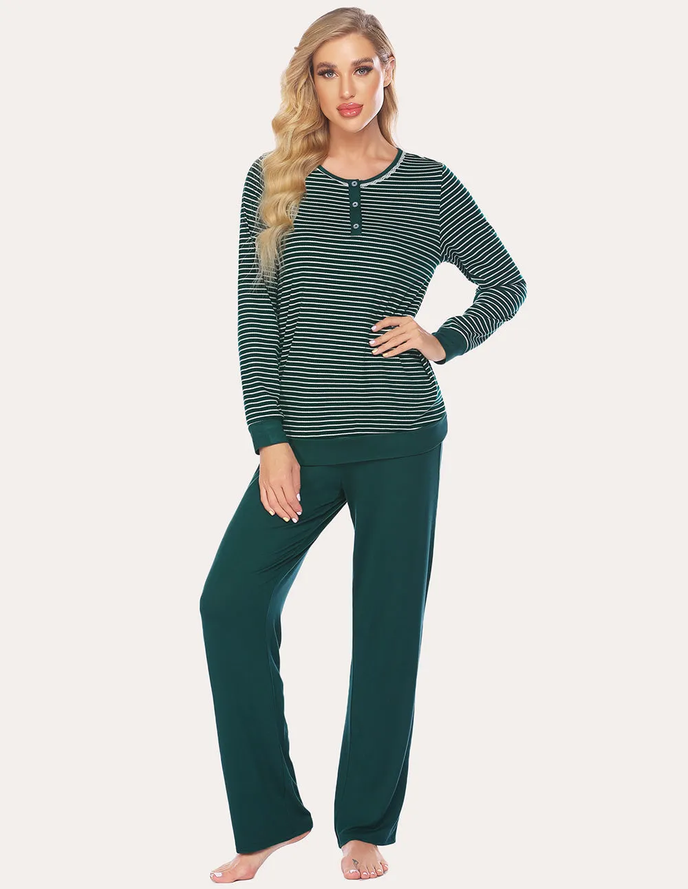 Ekouaer Striped Top Long Pants Pajamas Set (US Only)