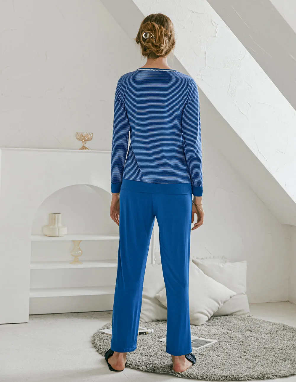 Ekouaer Striped Top Long Pants Pajamas Set (US Only)