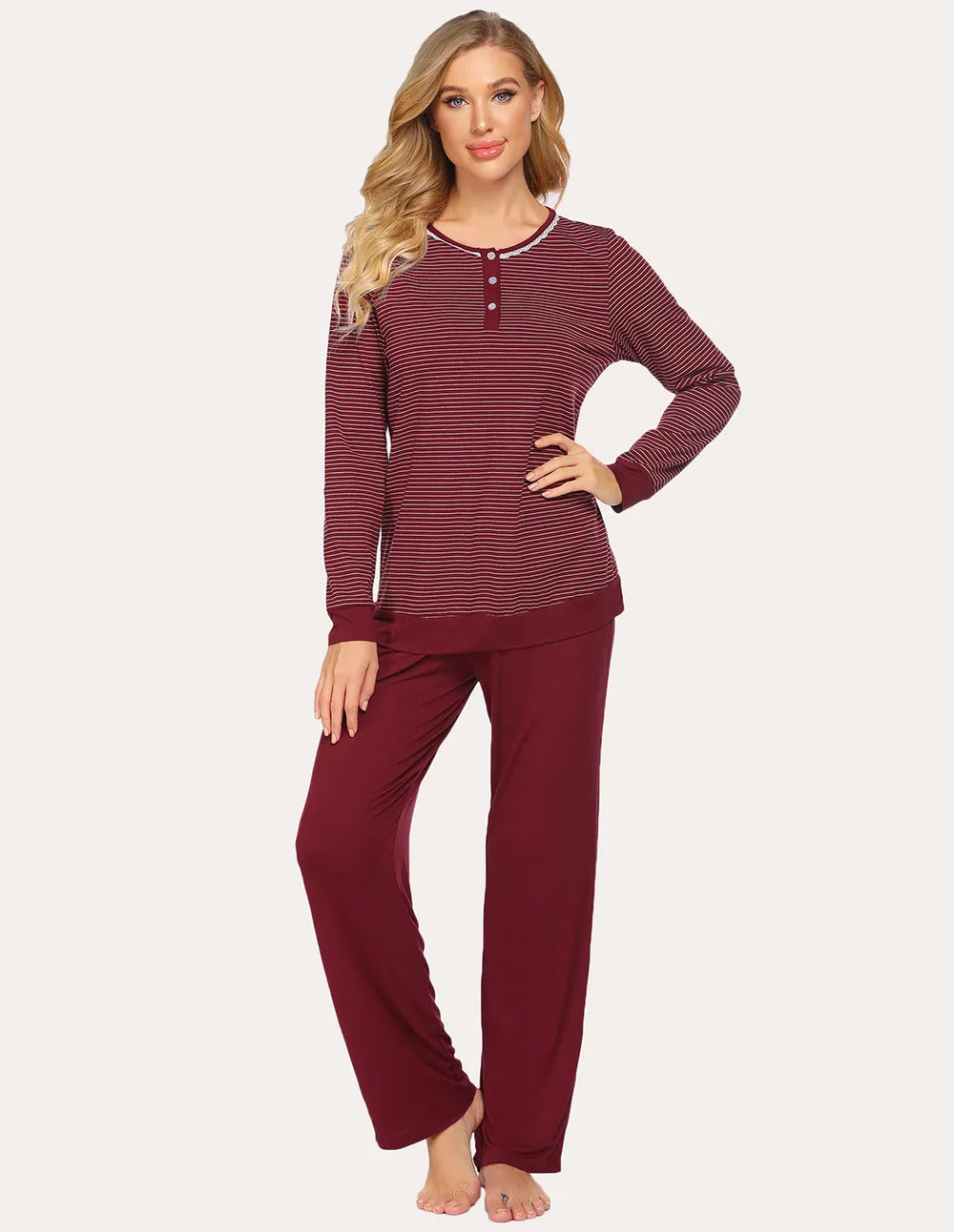 Ekouaer Striped Top Long Pants Pajamas Set (US Only)
