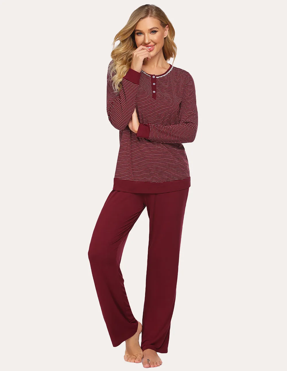 Ekouaer Striped Top Long Pants Pajamas Set (US Only)