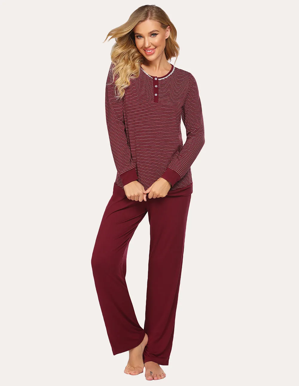 Ekouaer Striped Top Long Pants Pajamas Set (US Only)