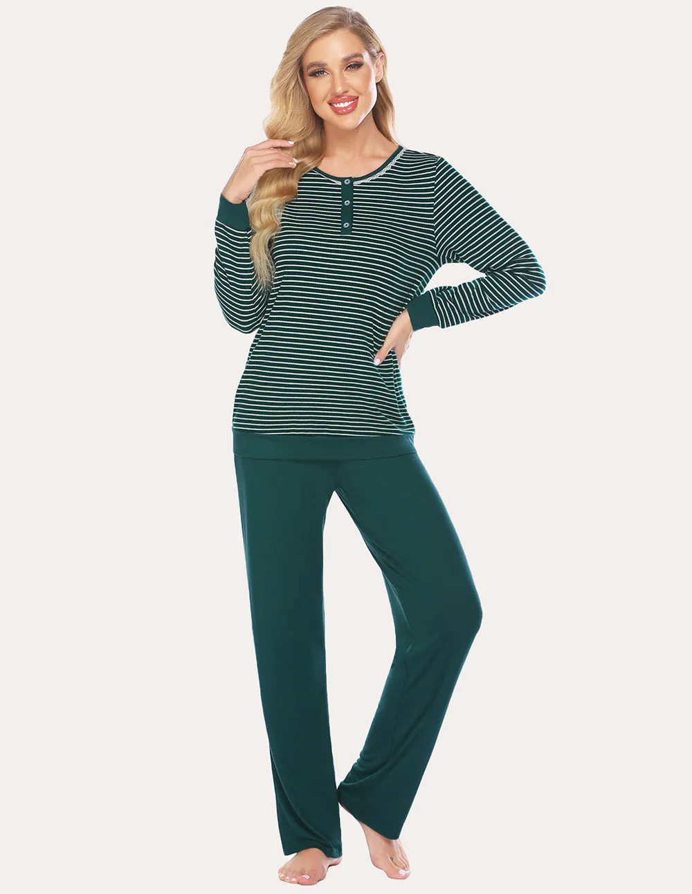 Ekouaer Striped Top Long Pants Pajamas Set (US Only)