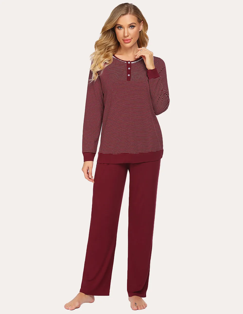 Ekouaer Striped Top Long Pants Pajamas Set (US Only)