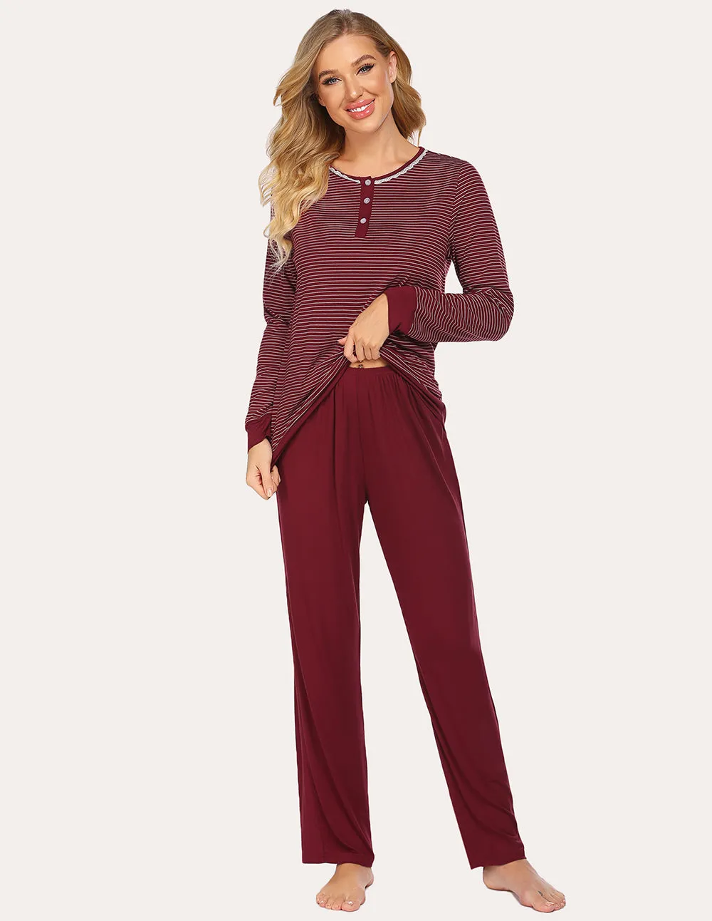 Ekouaer Striped Top Long Pants Pajamas Set (US Only)