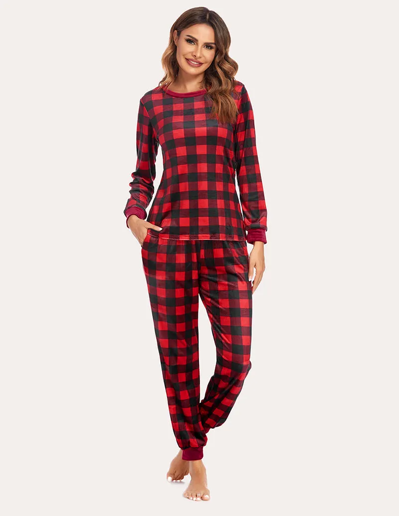 Ekouaer Velvet Plaid Pajama Pajama Set (US Only)
