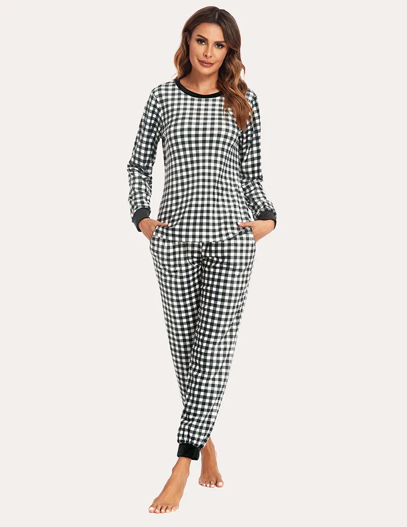 Ekouaer Velvet Plaid Pajama Pajama Set (US Only)