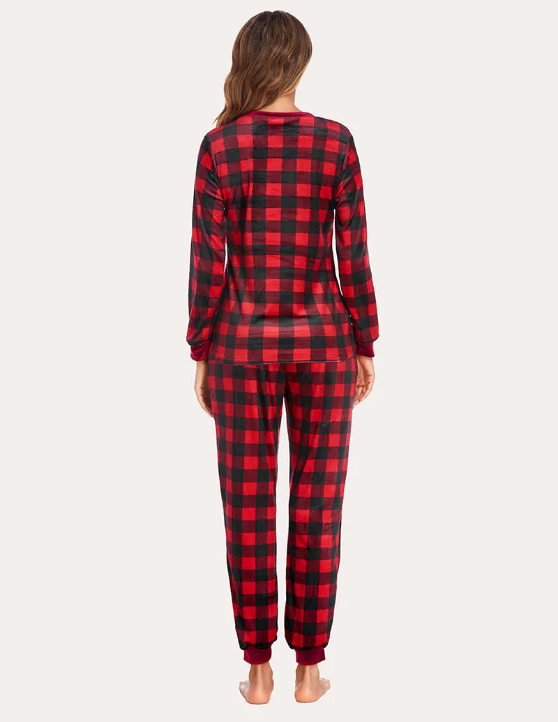 Ekouaer Velvet Plaid Pajama Pajama Set (US Only)