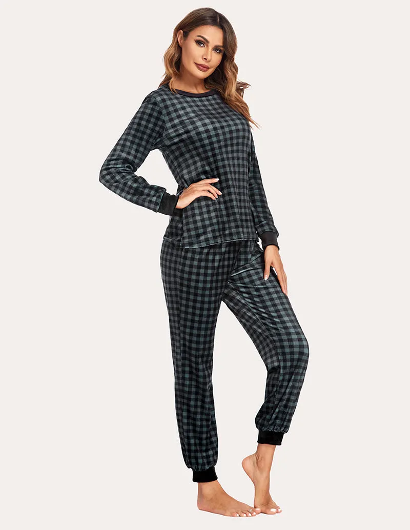 Ekouaer Velvet Plaid Pajama Pajama Set (US Only)