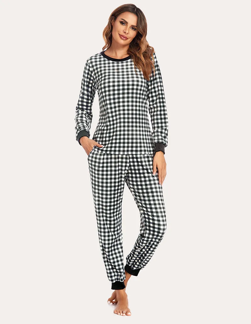 Ekouaer Velvet Plaid Pajama Pajama Set (US Only)