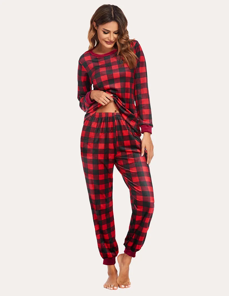 Ekouaer Velvet Plaid Pajama Pajama Set (US Only)