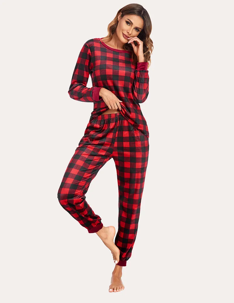 Ekouaer Velvet Plaid Pajama Pajama Set (US Only)