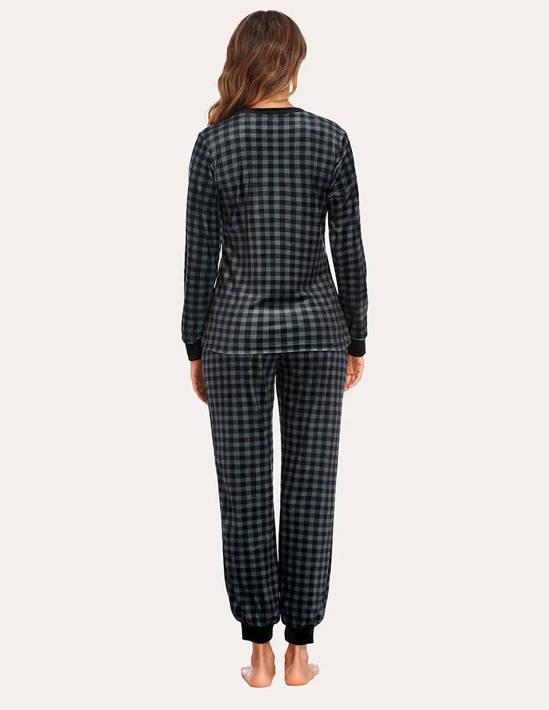 Ekouaer Velvet Plaid Pajama Pajama Set (US Only)