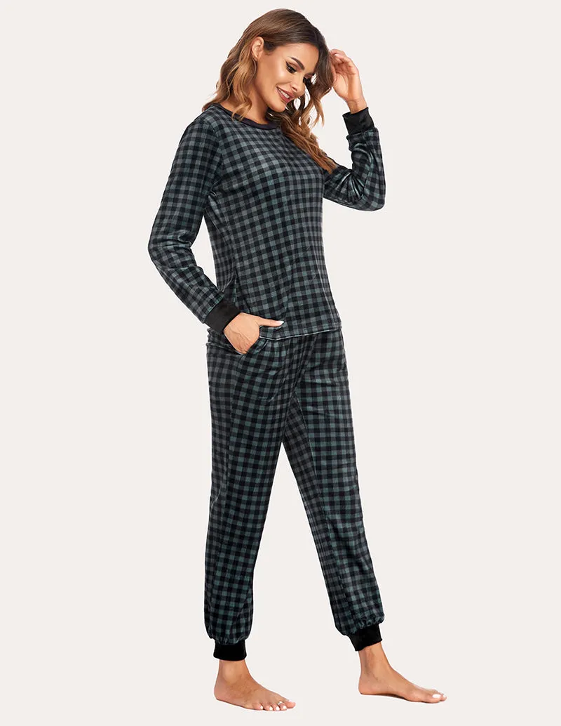 Ekouaer Velvet Plaid Pajama Pajama Set (US Only)