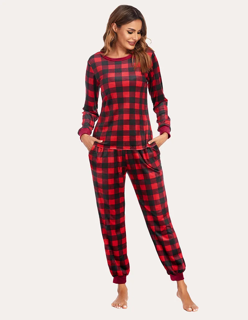 Ekouaer Velvet Plaid Pajama Pajama Set (US Only)