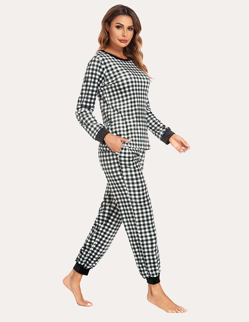 Ekouaer Velvet Plaid Pajama Pajama Set (US Only)