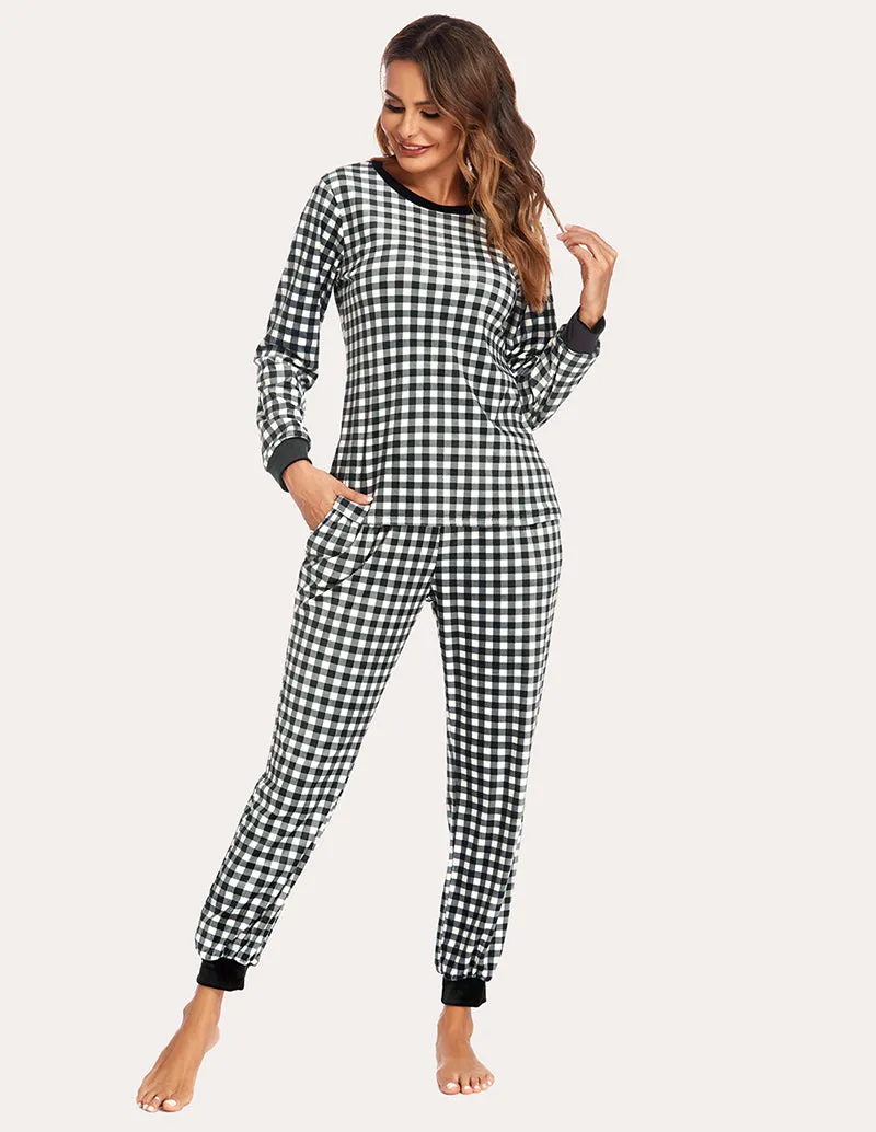 Ekouaer Velvet Plaid Pajama Pajama Set (US Only)