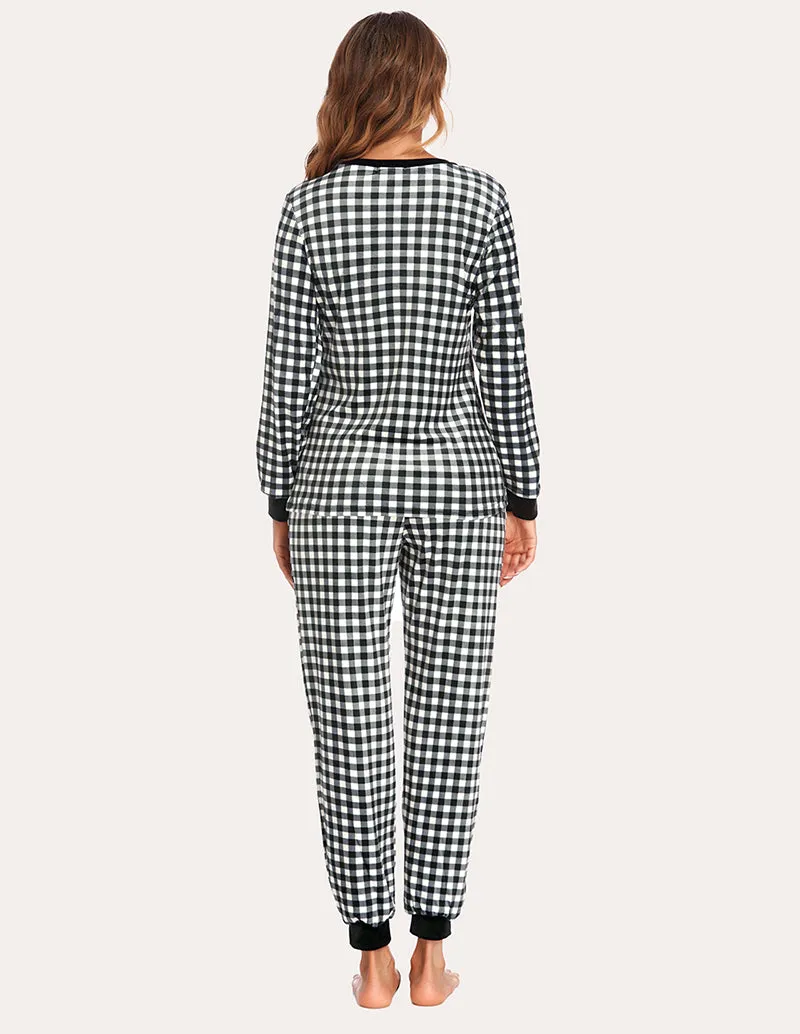Ekouaer Velvet Plaid Pajama Pajama Set (US Only)