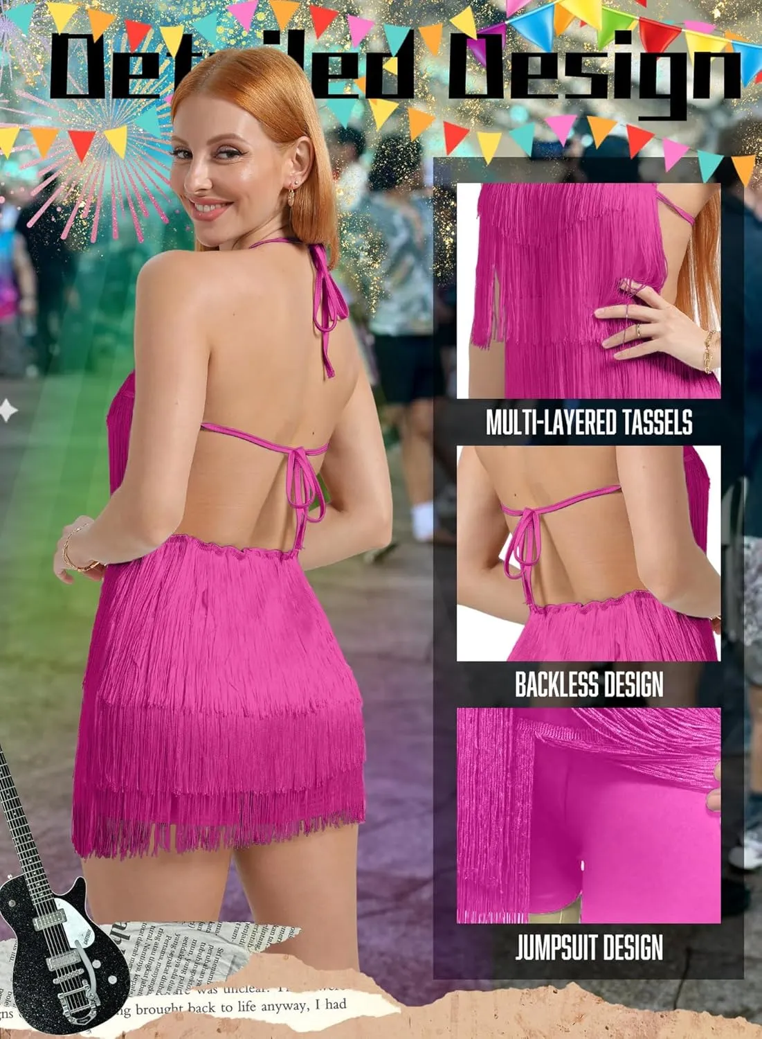 Ella Lust Sexy Backless Fringe Dress Jumpsuit - Western Country Concert Cowgirl Outfit for Women Nashville Tassel Romper