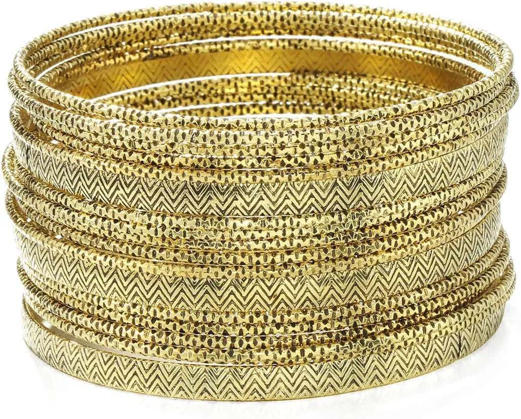 Ensoul Multiple Textured Metal Bracelets & Bangles Set for Women 18Pcs/Set
