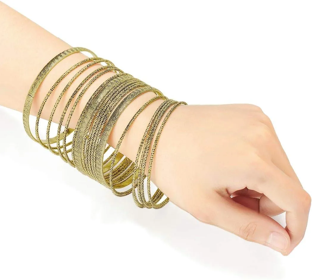 Ensoul Multiple Textured Metal Bracelets & Bangles Set for Women 18Pcs/Set