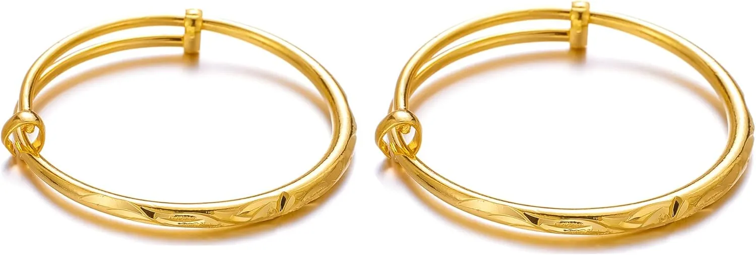 Ethlyn 2pcs/lot 18K Gold Plated Mini Size Bracelets for little Girls Boys Bangles Birthday Party Gifts (B154)