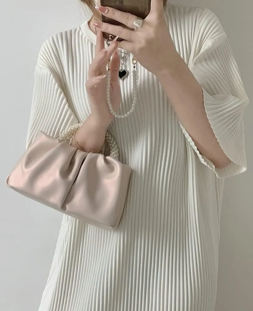 Evening Purse Women Pearl Tote Handbags Elegant Ruched Evening Hobo Bag Crossbody Bag for Wedding Party Prom
