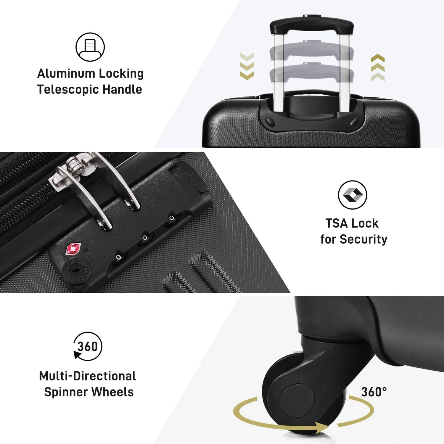 Expandable Carry-On Luggage Sets 3 Piece Suitcase Spinner Hardshell Lightweight TSA Lock, Travel Luggage Sets Carry on Luggage Suitcase Sets of 3, Hard Case Luggage Sets (Black)