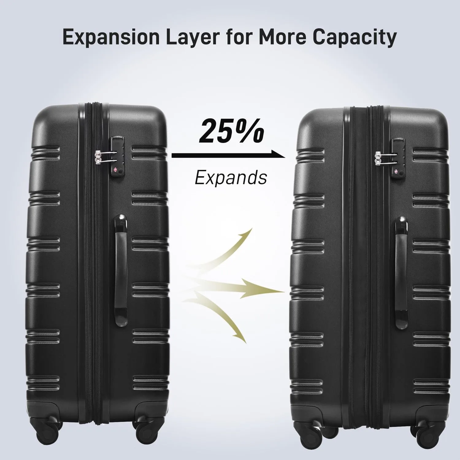 Expandable Carry-On Luggage Sets 3 Piece Suitcase Spinner Hardshell Lightweight TSA Lock, Travel Luggage Sets Carry on Luggage Suitcase Sets of 3, Hard Case Luggage Sets (Black)