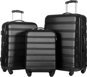 Expandable Carry-On Luggage Sets 3 Piece Suitcase Spinner Hardshell Lightweight TSA Lock, Travel Luggage Sets Carry on Luggage Suitcase Sets of 3, Hard Case Luggage Sets (Black)