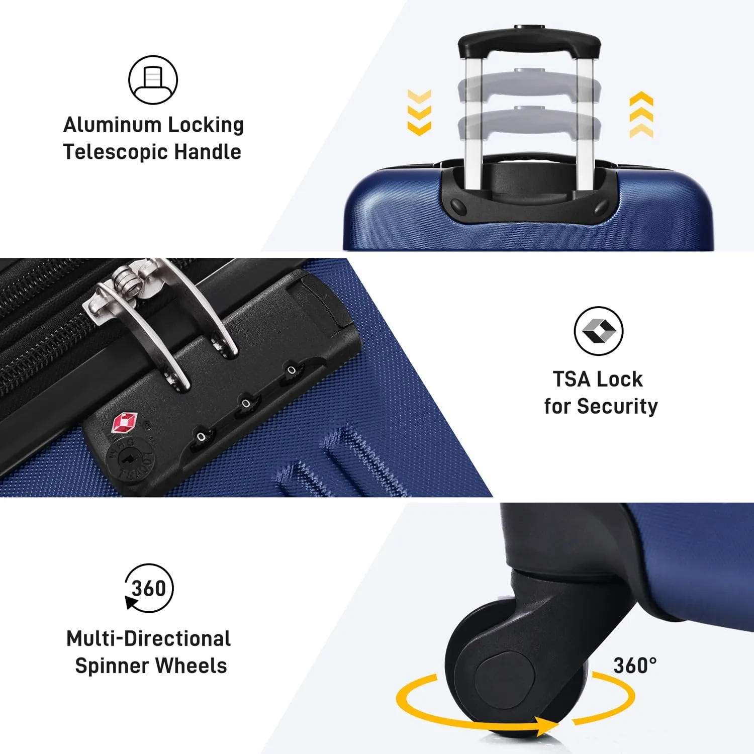 Expandable Carry-On Luggage Sets 3 Piece Suitcase Spinner Hardshell Lightweight TSA Lock, Travel Luggage Sets Carry on Luggage Suitcase Sets of 3, Hard Case Luggage Sets (Blue)