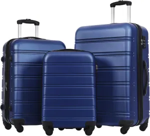 Expandable Carry-On Luggage Sets 3 Piece Suitcase Spinner Hardshell Lightweight TSA Lock, Travel Luggage Sets Carry on Luggage Suitcase Sets of 3, Hard Case Luggage Sets (Blue)