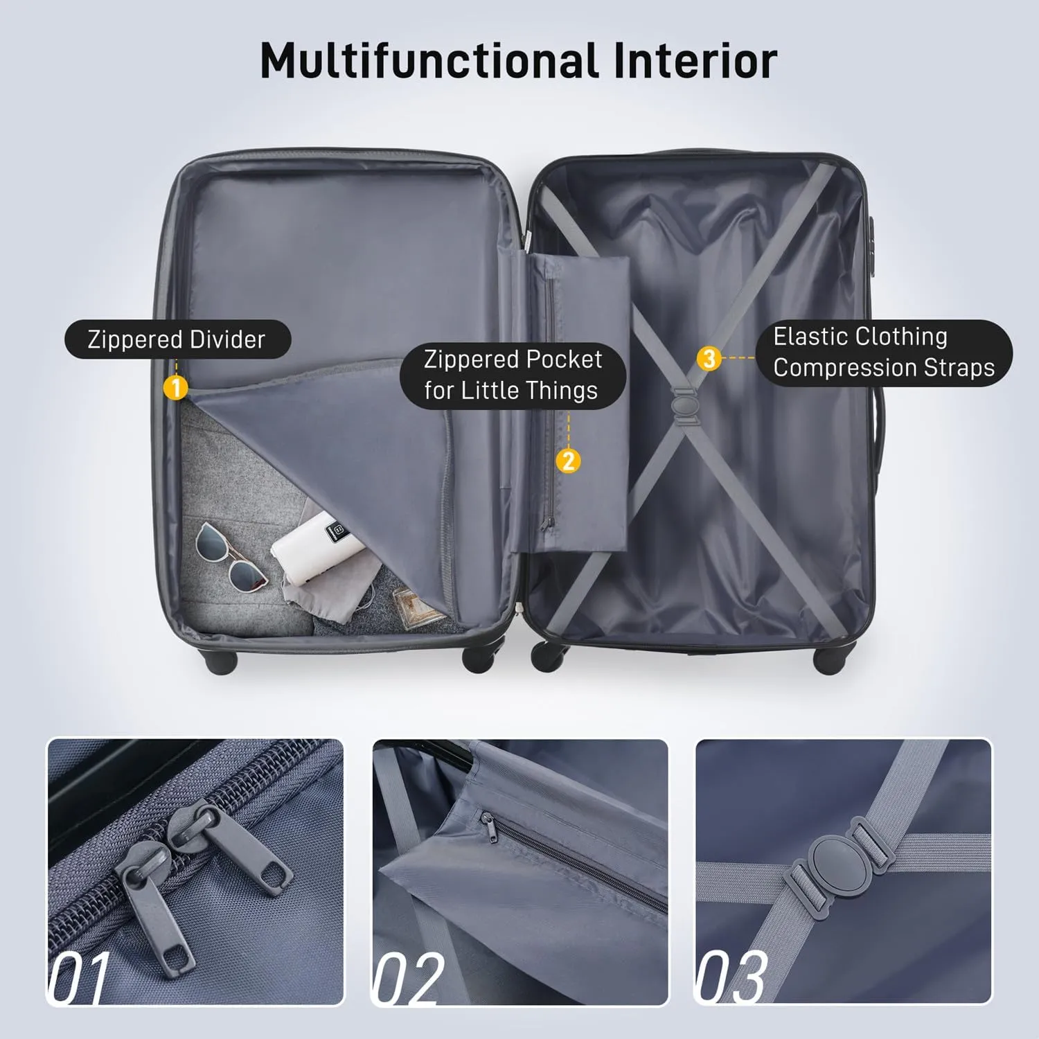 Expandable Carry-On Luggage Sets 3 Piece Suitcase Spinner Hardshell Lightweight TSA Lock, Travel Luggage Sets Carry on Luggage Suitcase Sets of 3, Hard Case Luggage Sets (Blue)